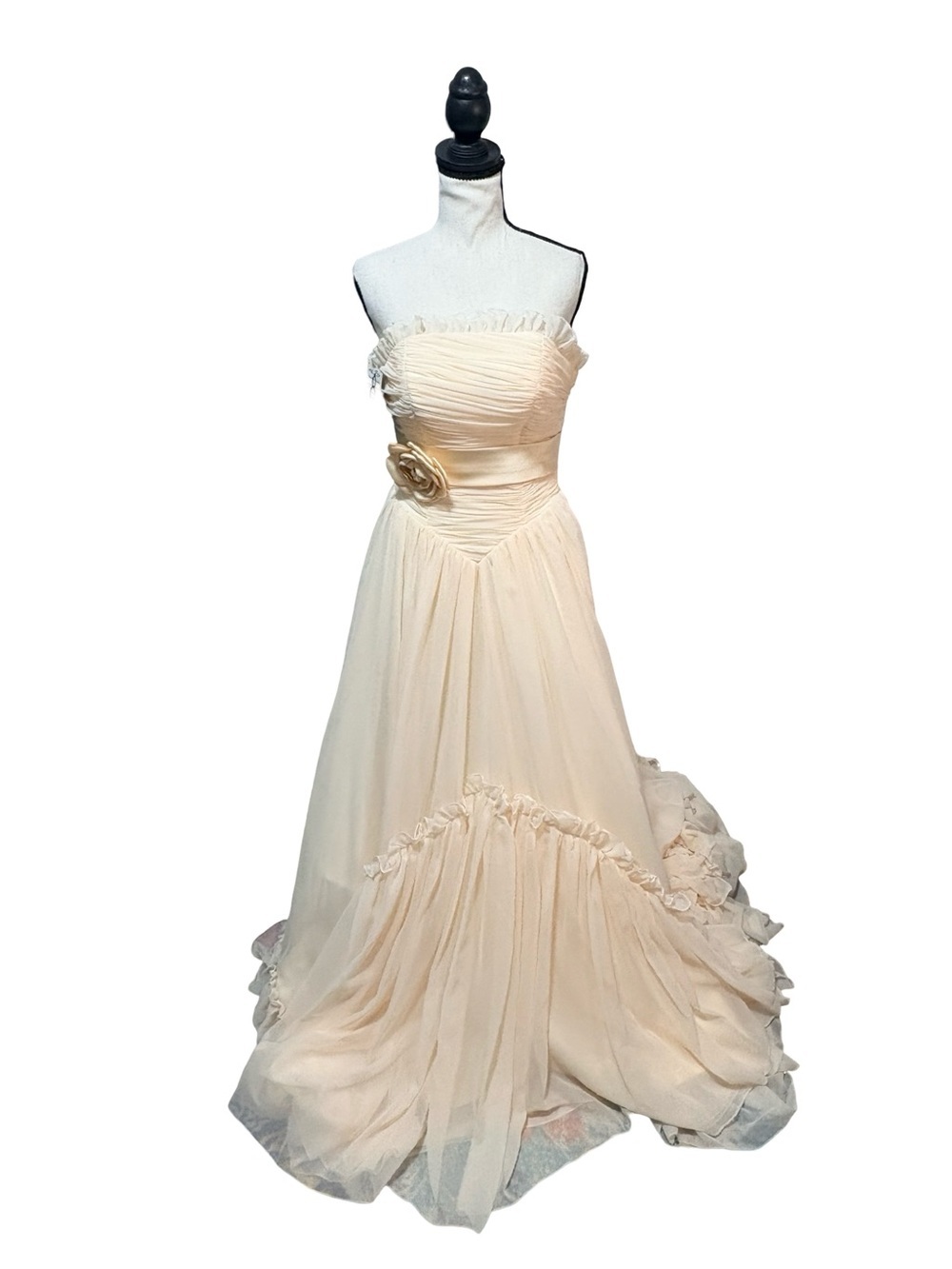 Yoyo Light Peach Fairycore Strapless Wedding Gown Rosette Train Size 8